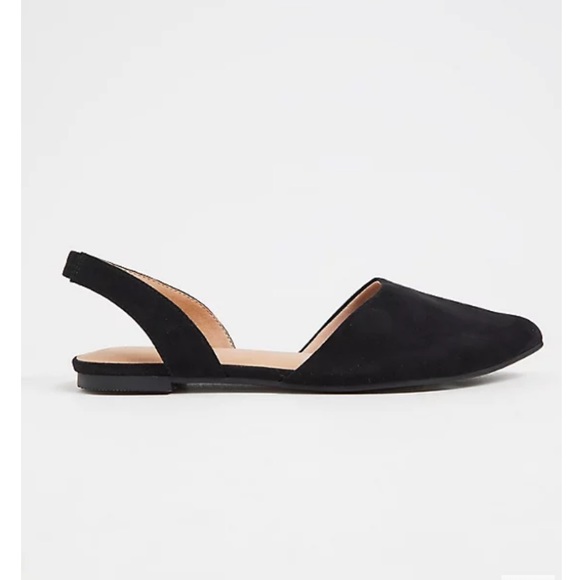 TORRID BLACK FAUX SUEDE SLING BACK POINTED TOE FLAT (WW) - Picture 1 of 7
